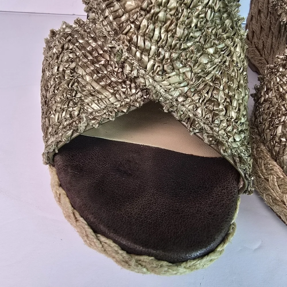 Stuart Weitzman Toogood Wrinkle Raffia Alex Wedge Espadrille Platform Sandal 9
